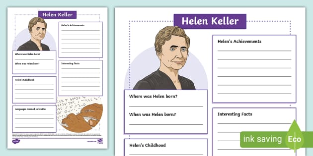 Helen Keller Fact File Template Teacher Made Twinkl