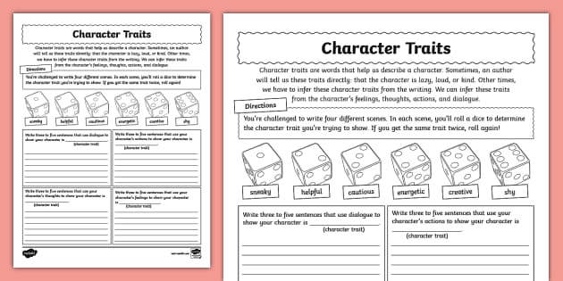 Character Traits Activity For 3rd 5th Grade Twinkl