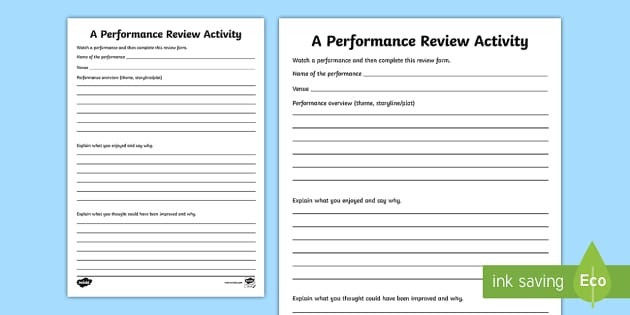 A Performance Review Worksheet Theatre Ks Resources