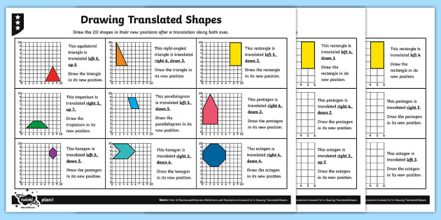 Drawing Translated 2D Shapes Differentiated Worksheet Worksheets