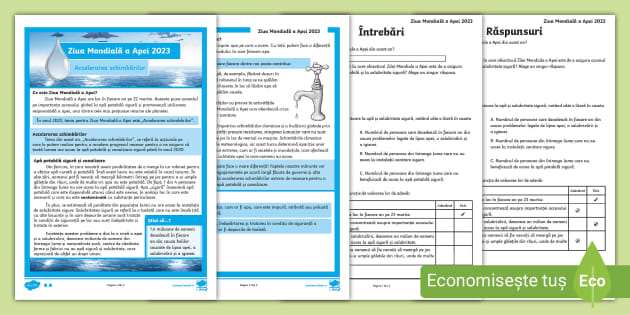 Ziua Mondială a Apei Fișă de lectură clasa a III a