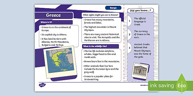 KS1 Greece Fact File Professor Feito Twinkl