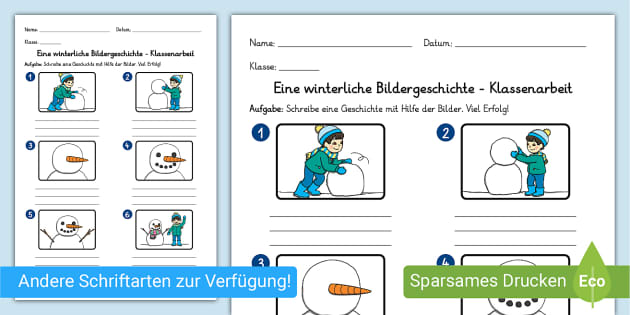 Eine Winterliche Bildergeschichte Klassenarbeit Twinkl