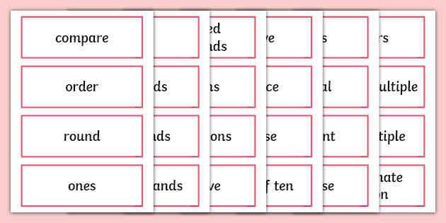 Year Number And Place Value Maths Vocabulary Cards