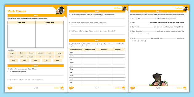 Verb Tenses Activity Sheets Lehrer Gemacht Twinkl