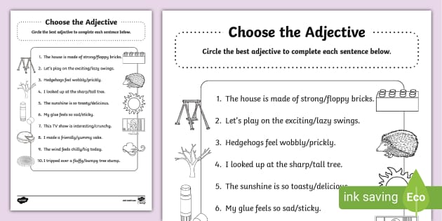 Choose The Adjective Activity Sheet Adjectives Activity