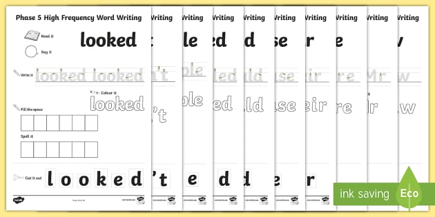 Phase High Frequency Word Writing Worksheet Phase High Frequency Word