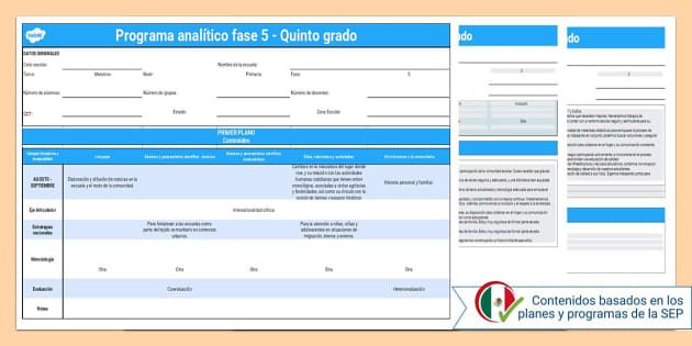 Programa Anal Tico Fase Quinto Grado Teacher Made