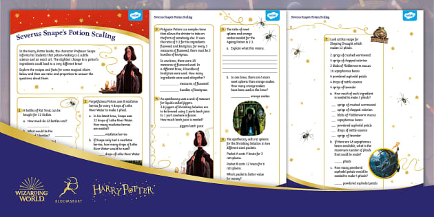 Free Harry Potter Snape Potions Ratio And Proportion Maths