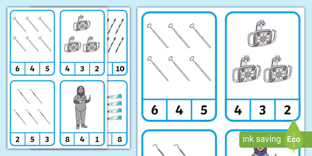 Dentist Themed Counting To Peg Cards Maths Twinkl