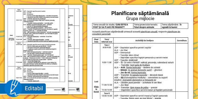 FREE În ogradă la bunici Model de planificare săptămânală