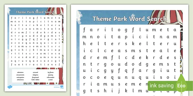 Ks Theme Park Word Search L Insegnante Ha Fatto Twinkl