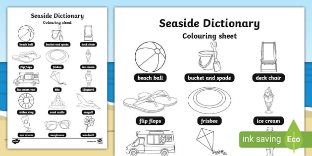 Seaside Dictionary Colouring Sheet Teacher Made Twinkl