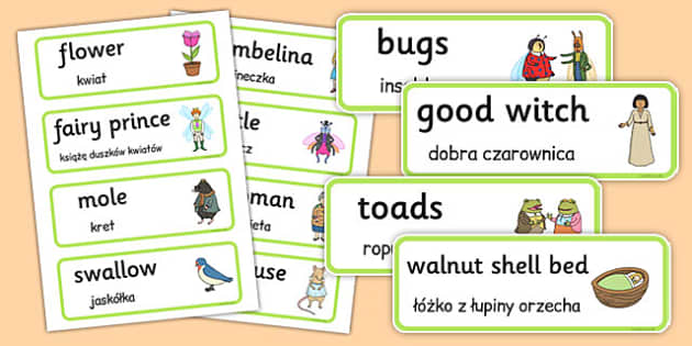 Thumbelina Word Cards Polish Translation Twinkl