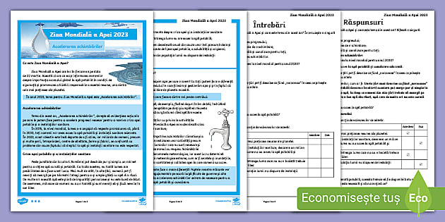 Ziua Mondială a Apei Fișă de lectură clasa a IV a