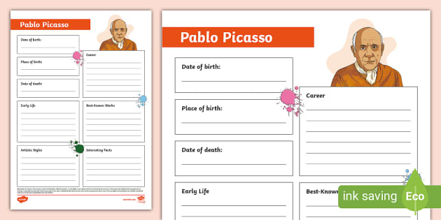 Pablo Picasso Fact File Writing Template Teacher Made