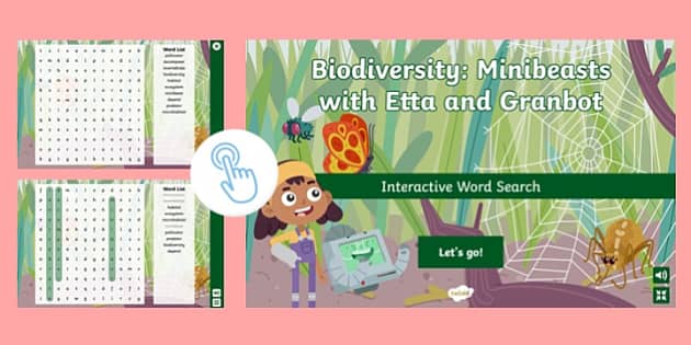 Biodiversity Minibeasts With Etta And Granbot Interactive Word Search