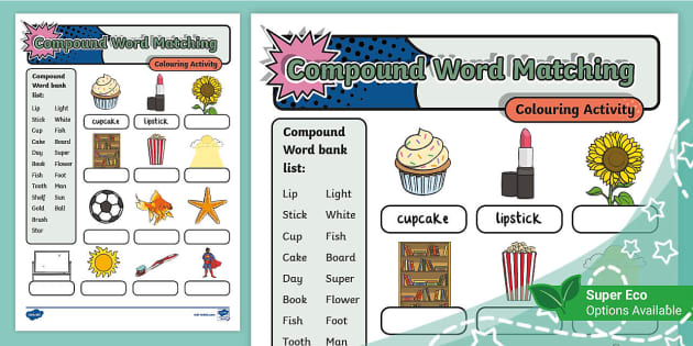 Compound Word Matching Colouring Activity Ages 5 7