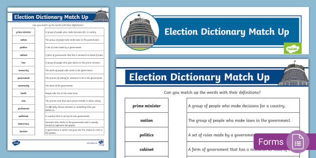 Election Vocabulary Match Up Activity Teacher Made