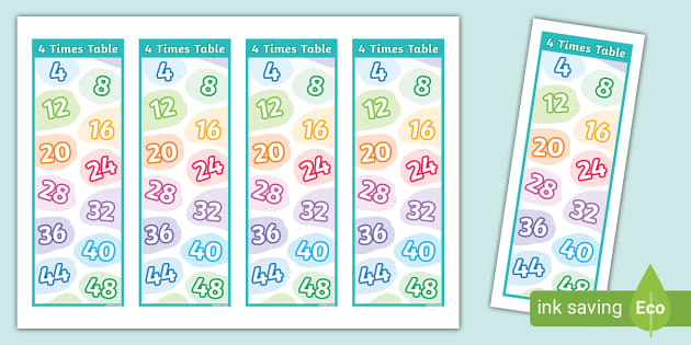 4 Times Table Bookmark Hecho Por Educadores Twinkl