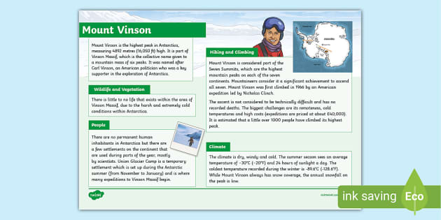 Mount Vinson Fact File Twinkl KS2 Profesor Hizo