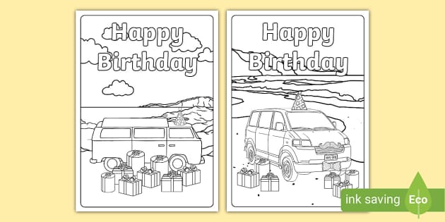 FREE Campervan Birthday Card Colouring Profesor Hizo