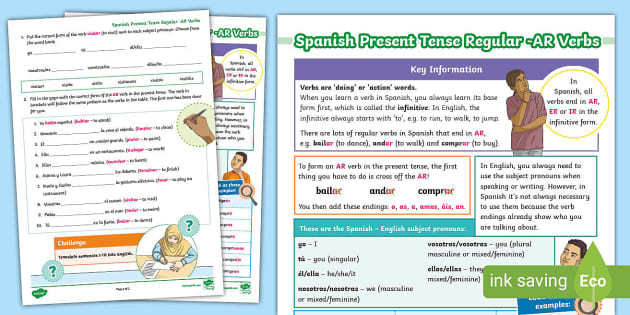 Spanish Present Tense Regular Ar Verbs Worksheet