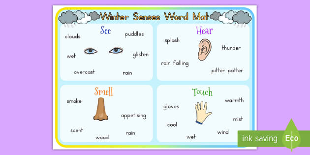 Winter Senses Word Mat Temperate Profesor Hizo Twinkl