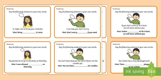 Paraphrasing Task Cards Teacher Made Twinkl