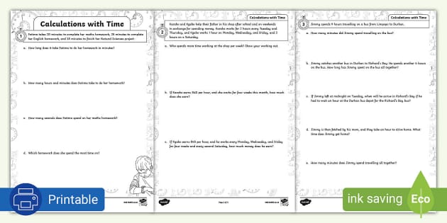 Calculations With Time Activity Sheet L Enseignant A Fait