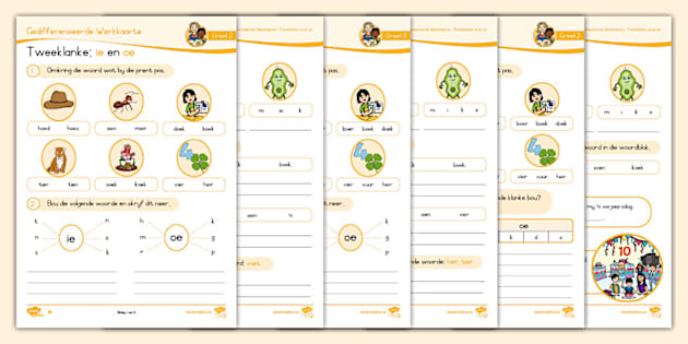 Graad 2 Klanke Gedifferensieerde Werkkaarte Ie En Oe