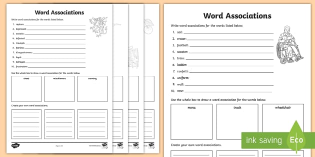 Word Associations Worksheet Worksheets Twinkl
