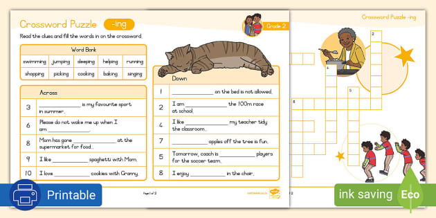 Grade Phonics Crossword Puzzle Ing Lehrer Gemacht