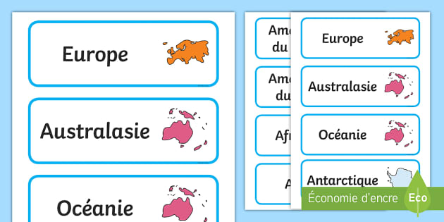 Cartes De Vocabulaire Les Continents Professor Feito