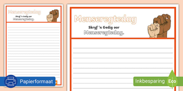Menseregtedag Skryf N Gedig Aktiwiteit Teacher Made