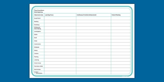 Continuous Provision Weekly Enhancement Planning Template