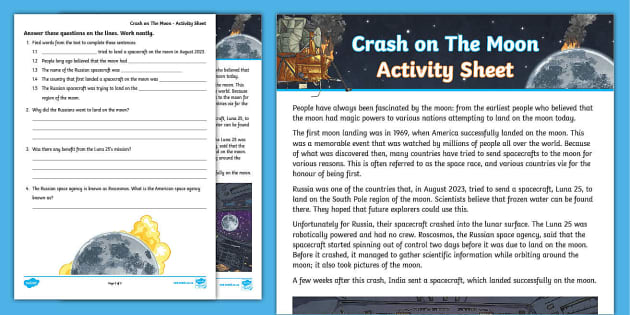 Crash On The Moon Activity Sheet Lehrer Gemacht Twinkl