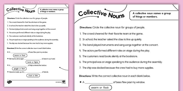 Second Grade Collective Nouns Activity Twinkl