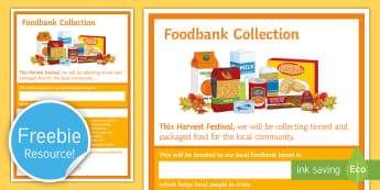 Food Bank Collection Harvest Festival Display Poster  - Food Bank, foodbank, hunger, charity, volunteer, community, food parcels, crisis.