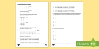 Simplifying Fractions Activity Sheet - simplifying, fractions, equivalent, shade, denominator, numerator, convert, worksheet, common factor