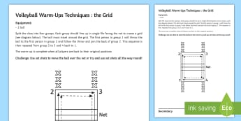 Volleyball Warm-Up: The Grid Techniques Card  - volleyball, warm-up, warm, up, grid