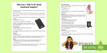 Where to Find Emotional Support Pupil Guide  - Key Stage 4 Mental Health PSHE Wellbeing Carer Mindfulness 