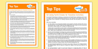 Using Twinkl Create for Transition Activities Top Tips