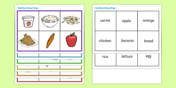 Healthy Eating Food Bingo - bingo, game, activity, eating healthy, healthy, food, food bingo, carrot, apple, fruit, vegetable