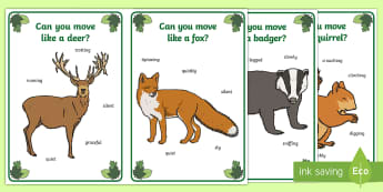 Woodland Animal Movement Cards - Woodland, forest, animals, fox, deer, rabbit, badger, bird, squirrel, movement, PD, physical develop