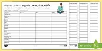 Free Time: Look Cover Write Check Activity Sheets French - 15 Minute Revision Activities, French, spellings, look cover check write, worksheet, worksheets, voc