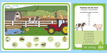 Positions on the Farm Can You Find...? Poster and Prompt Card Pack - i spy, can you find, positonal language, in, on, under, on top, next to, opposite, 