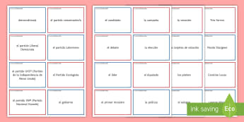 UK Elections 2017 Word Cards - UK,Spanish, elections, June, 2017, word, cards vocabulary, politics, politicians, vote, Theresa, May, democr