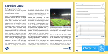 Champions League Differentiated Comprehension Go Respond Activity Sheets - Comprehension, Reading, Sport, Football, Soccer, Atmosphere