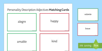 Adjectives for Personality Description Matching Cards Spanish
